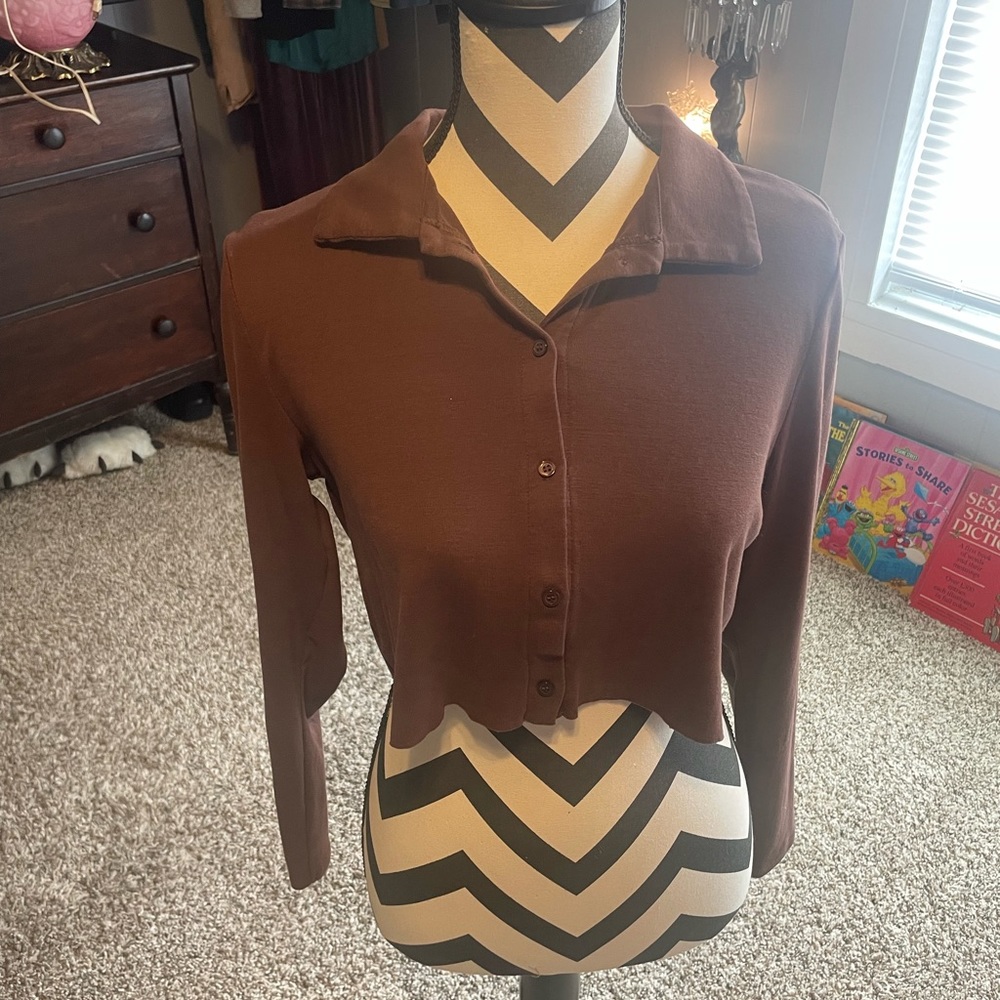 HM Divided Brown Cropped Collared Shirt